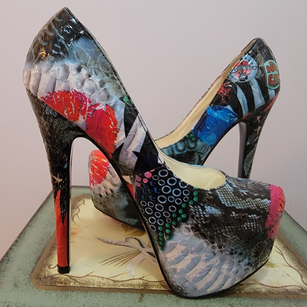 Rossette Elleo Multi Print Colorful Platform Stiletto  Size 7 - Picture 7 of 7